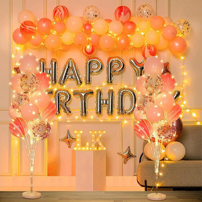 2 Sets Balloon Arch Stand with Base and String Light + 26pcs Balloons,Balloon Column Stand Kit for Floor Decorations for Baby Shower Graduation Birthday Halloween Wedding Party