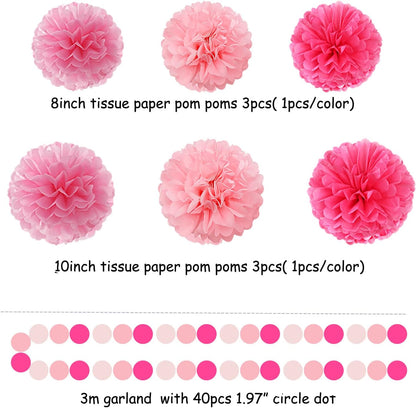 Galentines Valentines-Day Hot-Pink Party-Decorations - 23pcs Girl Birthday Baby Shower Tissue Pom Poms Streamers, Bachelorette Bridal Wedding Engagement Supplies Tassel Garland Banner Decor