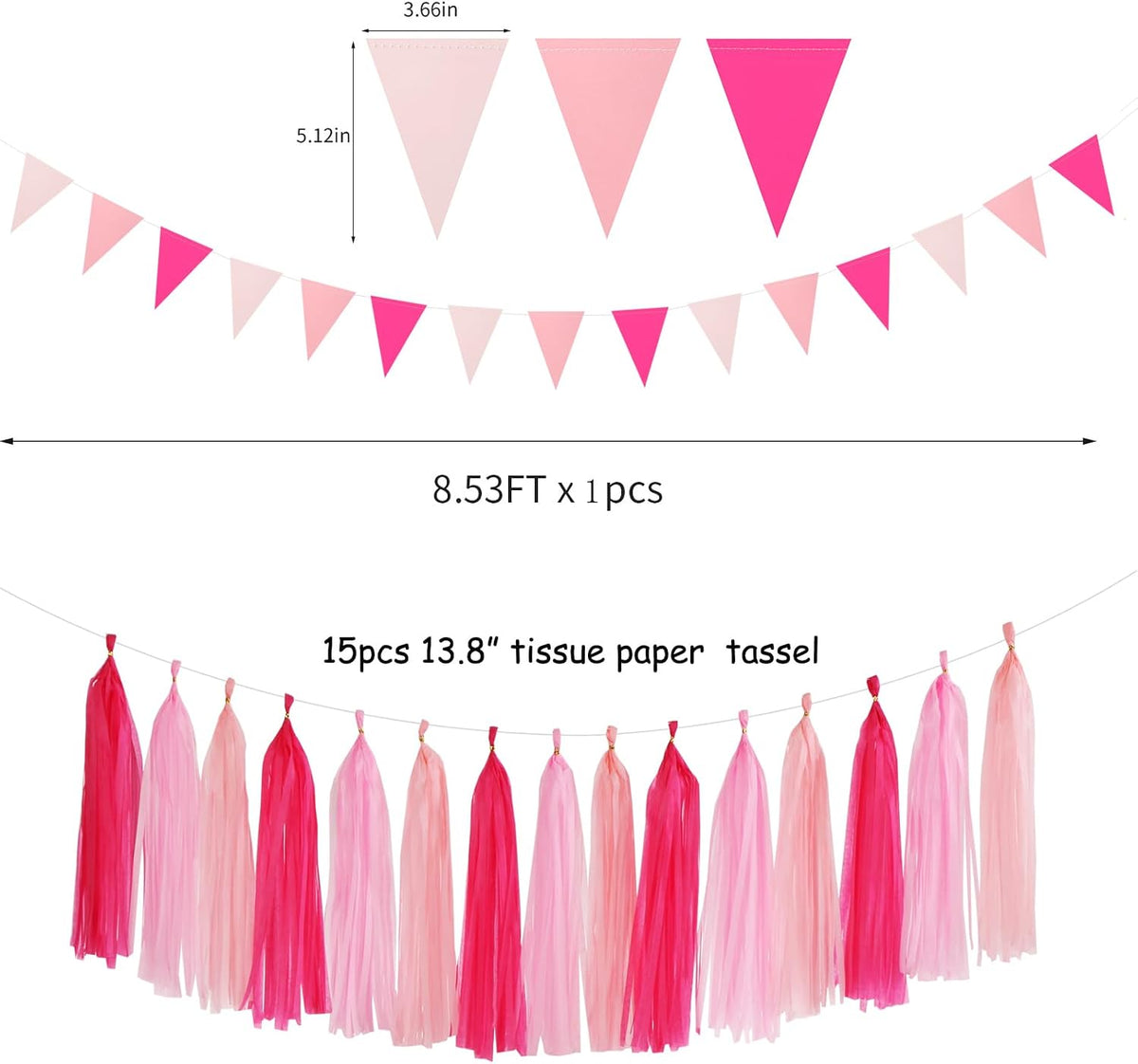 Galentines Valentines-Day Hot-Pink Party-Decorations - 23pcs Girl Birthday Baby Shower Tissue Pom Poms Streamers, Bachelorette Bridal Wedding Engagement Supplies Tassel Garland Banner Decor