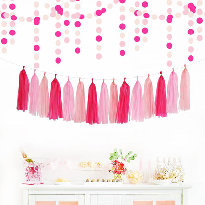 Galentines Valentines-Day Hot-Pink Party-Decorations - 23pcs Girl Birthday Baby Shower Tissue Pom Poms Streamers, Bachelorette Bridal Wedding Engagement Supplies Tassel Garland Banner Decor