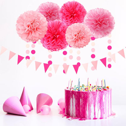 Galentines Valentines-Day Hot-Pink Party-Decorations - 23pcs Girl Birthday Baby Shower Tissue Pom Poms Streamers, Bachelorette Bridal Wedding Engagement Supplies Tassel Garland Banner Decor