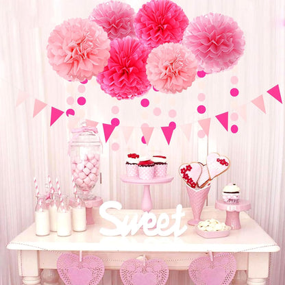 Galentines Valentines-Day Hot-Pink Party-Decorations - 23pcs Girl Birthday Baby Shower Tissue Pom Poms Streamers, Bachelorette Bridal Wedding Engagement Supplies Tassel Garland Banner Decor