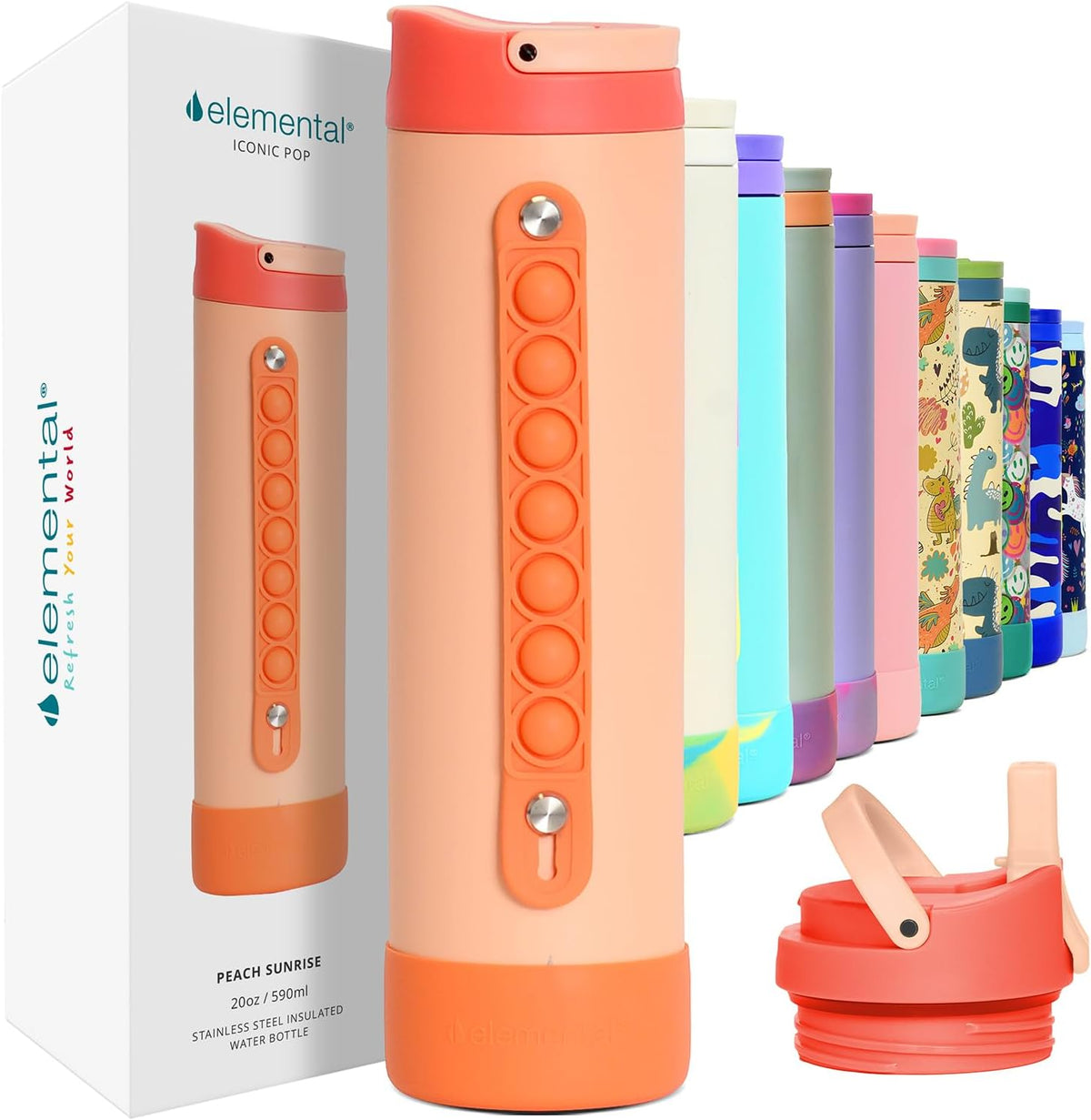 Iconic 20oz Kids Insulated Water Bottle w/Straw & Pop-It Handle