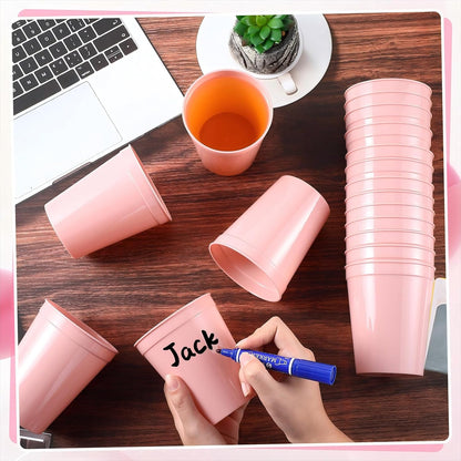 24 Pcs Stadium Plastic Cups Reusable Stackable Bulk, 16oz, Pink