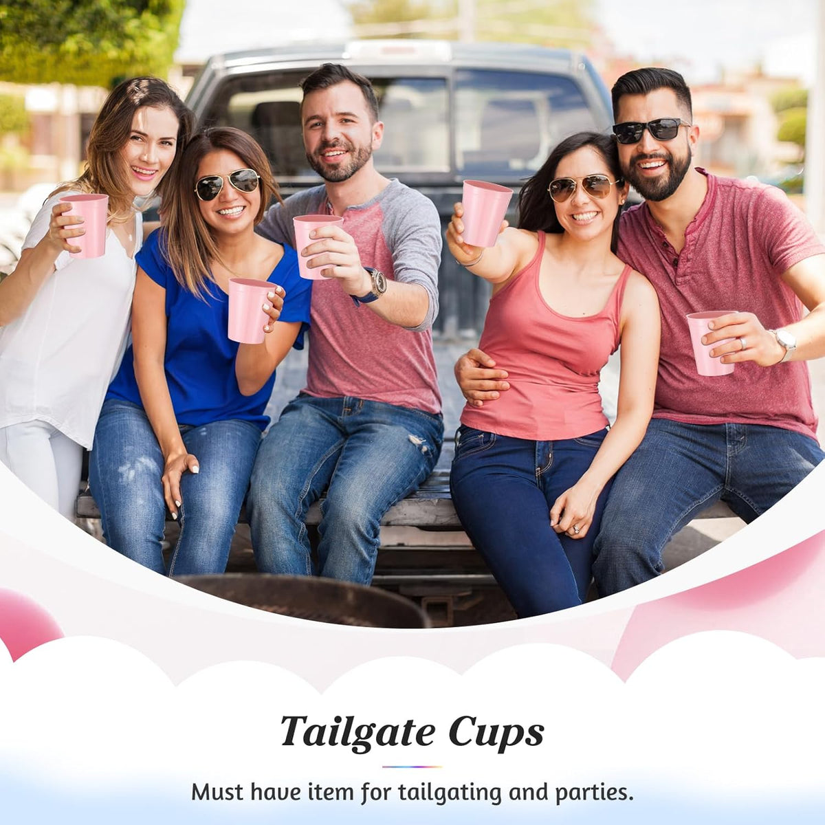 24 Pcs Stadium Plastic Cups Reusable Stackable Bulk, 16oz, Pink