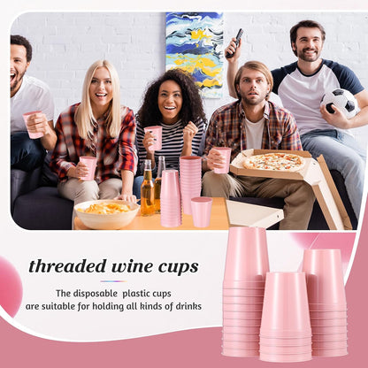 24 Pcs Stadium Plastic Cups Reusable Stackable Bulk, 16oz, Pink