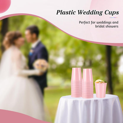 24 Pcs Stadium Plastic Cups Reusable Stackable Bulk, 16oz, Pink