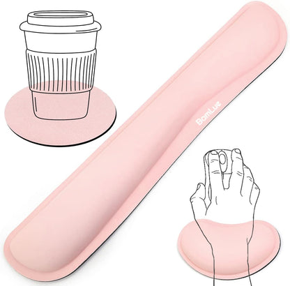 Upgrade Silky and Superfine Fabric Keyboard Wrist Rest, Gel Mouse Wrist Pillow Pad Set for Easy Typing & Pain Relief for Laptop, Office & Home, Ergonomic Sets for Keyboard-Pink