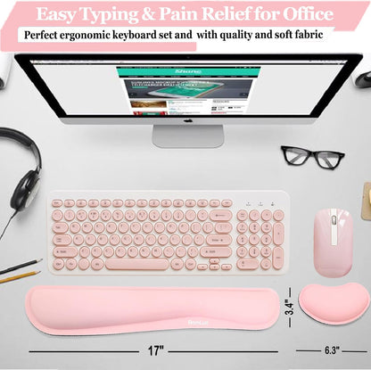 Upgrade Silky and Superfine Fabric Keyboard Wrist Rest, Gel Mouse Wrist Pillow Pad Set for Easy Typing & Pain Relief for Laptop, Office & Home, Ergonomic Sets for Keyboard-Pink