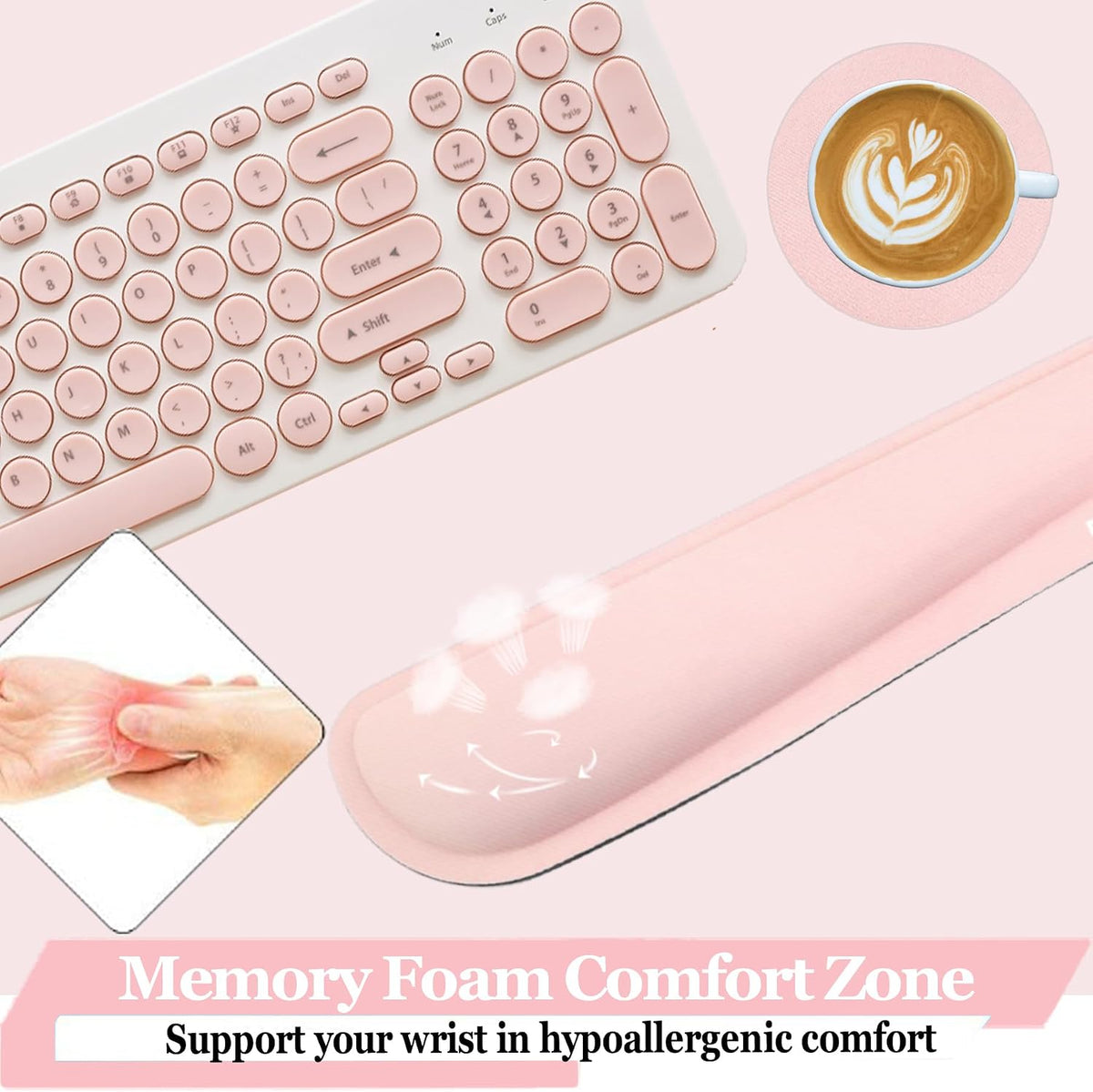 Upgrade Silky and Superfine Fabric Keyboard Wrist Rest, Gel Mouse Wrist Pillow Pad Set for Easy Typing & Pain Relief for Laptop, Office & Home, Ergonomic Sets for Keyboard-Pink