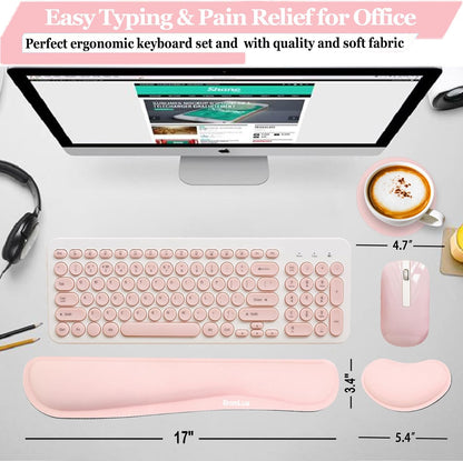 Upgrade Silky and Superfine Fabric Keyboard Wrist Rest, Gel Mouse Wrist Pillow Pad Set for Easy Typing & Pain Relief for Laptop, Office & Home, Ergonomic Sets for Keyboard-Pink