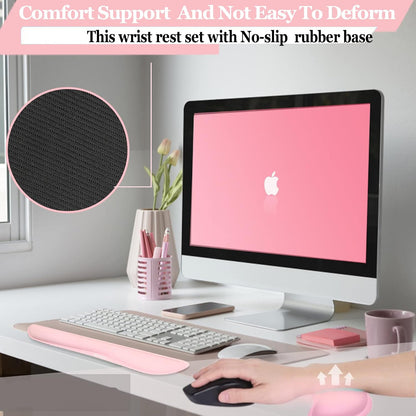 Upgrade Silky and Superfine Fabric Keyboard Wrist Rest, Gel Mouse Wrist Pillow Pad Set for Easy Typing & Pain Relief for Laptop, Office & Home, Ergonomic Sets for Keyboard-Pink