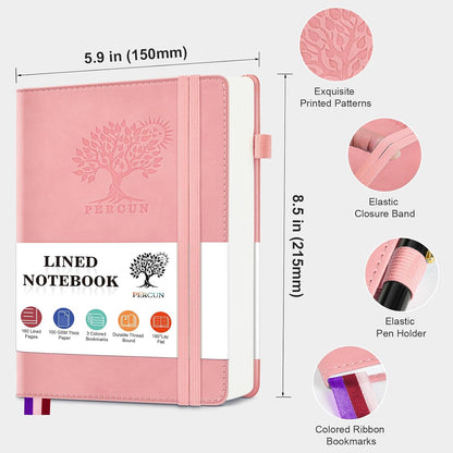 Lined Notebook 5.9"x8.5", Hardcover Leather Journal for Women Men,160 Pages