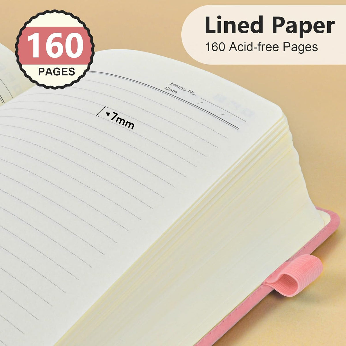 Lined Notebook 5.9"x8.5", Hardcover Leather Journal for Women Men,160 Pages