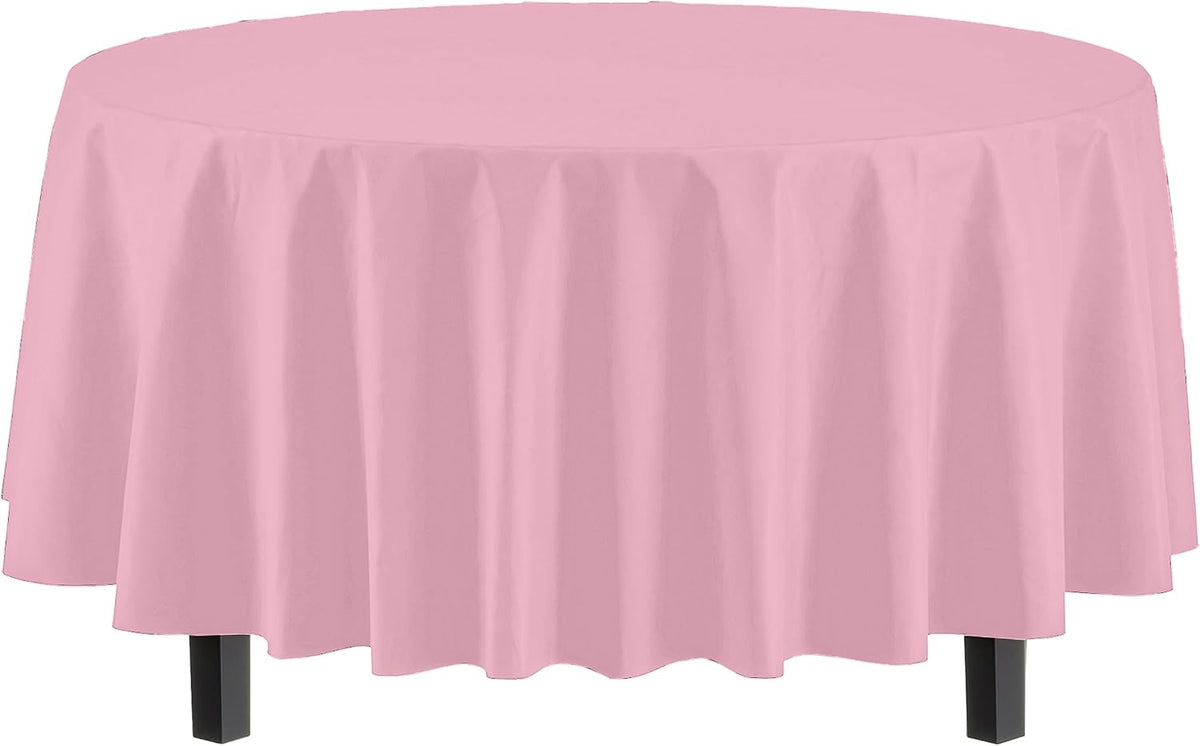 Party Solids Pink Round Plastic Tablecloth - 84 Inch, 4 Pack