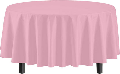 Party Solids Pink Round Plastic Tablecloth - 84 Inch, 4 Pack