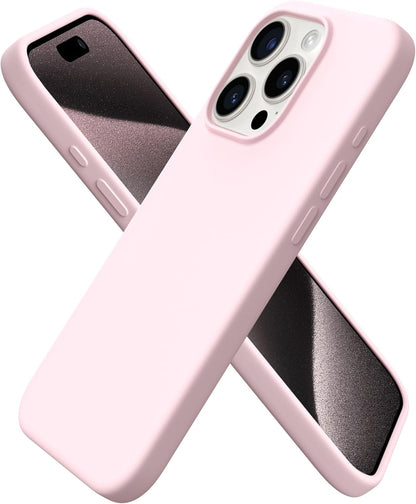 Compatible with iPhone 15 Pro Case 6.1", Liquid Silicone 3 Layers Full Covered Soft Gel Rubber Cover, Shockproof Protective Slim Phone Case with Anti-Scratch Microfiber Lining-Chalk Pink