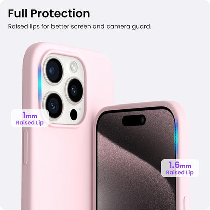 Compatible with iPhone 15 Pro Case 6.1", Liquid Silicone 3 Layers Full Covered Soft Gel Rubber Cover, Shockproof Protective Slim Phone Case with Anti-Scratch Microfiber Lining-Chalk Pink