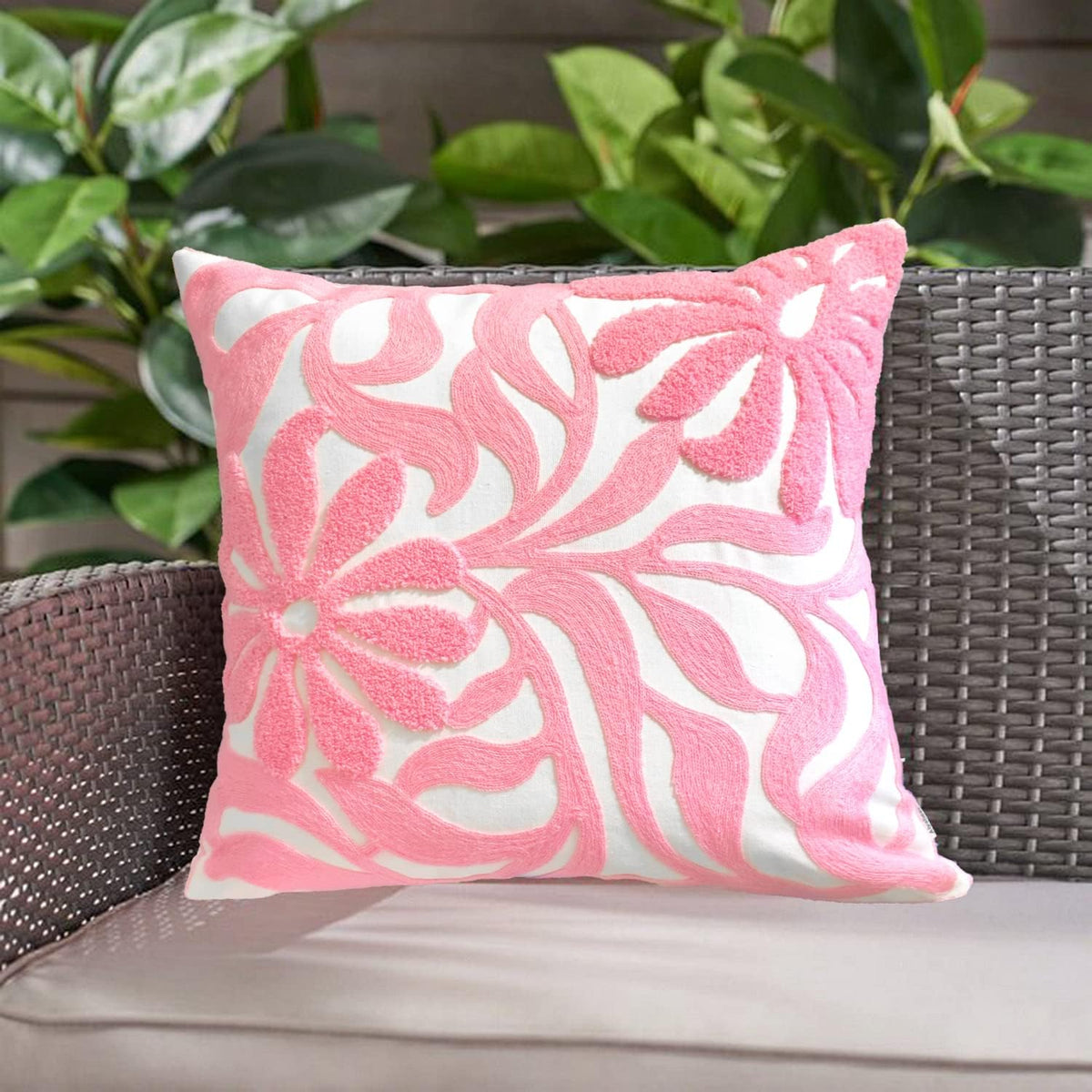 Floral Embroidered Throw Pillow Cover 18"x18" 1pc, Light Pink