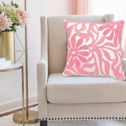 Floral Embroidered Throw Pillow Cover 18"x18" 1pc, Light Pink