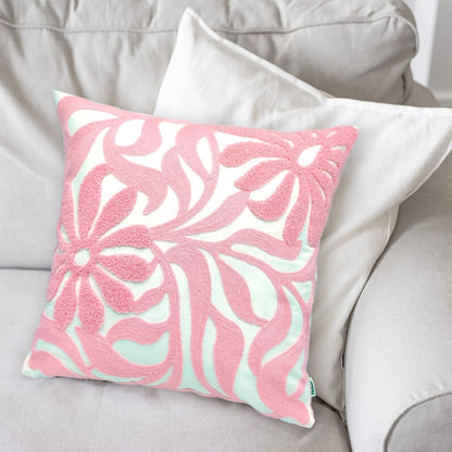 Floral Embroidered Throw Pillow Cover 18"x18" 1pc, Light Pink