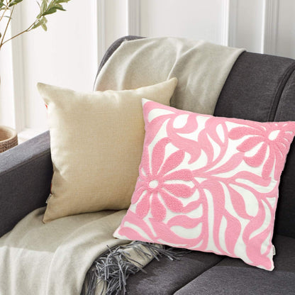 Floral Embroidered Throw Pillow Cover 18"x18" 1pc, Light Pink