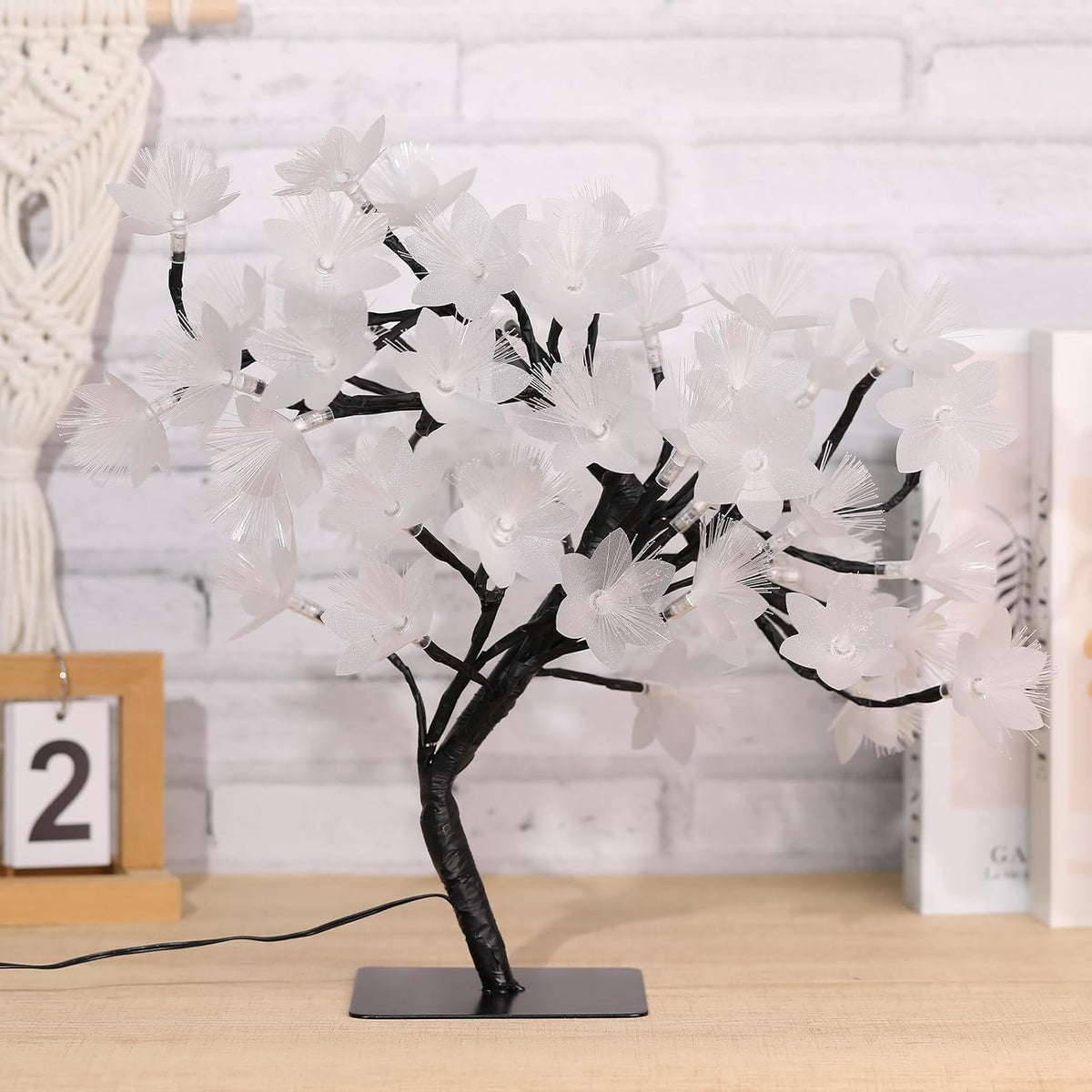 Fiber Optic Flower Tree Lamp - 48 LED Table Night Light USB Powered Artificial Flower Bonsai Tree Lamp Bedroom Living Room Decor Valentine's Day Birthday Gift for Women Girls Mother (Pink)