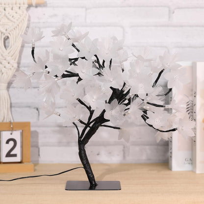 Fiber Optic Flower Tree Lamp - 48 LED Table Night Light USB Powered Artificial Flower Bonsai Tree Lamp Bedroom Living Room Decor Valentine's Day Birthday Gift for Women Girls Mother (Pink)