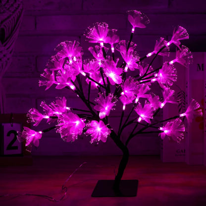 Fiber Optic Flower Tree Lamp - 48 LED Table Night Light USB Powered Artificial Flower Bonsai Tree Lamp Bedroom Living Room Decor Valentine's Day Birthday Gift for Women Girls Mother (Pink)