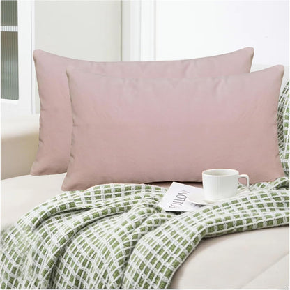 Cotton Velvet Pack of 2 Decorative Velvet Accent Lumbar Throw Pillow Covers, Light Pink 12x20 Rose Shadow Soft Classic Both Sides Rectangle Bolster Cushion Toss Pillow Case for Couch Bedroom Sofa Car