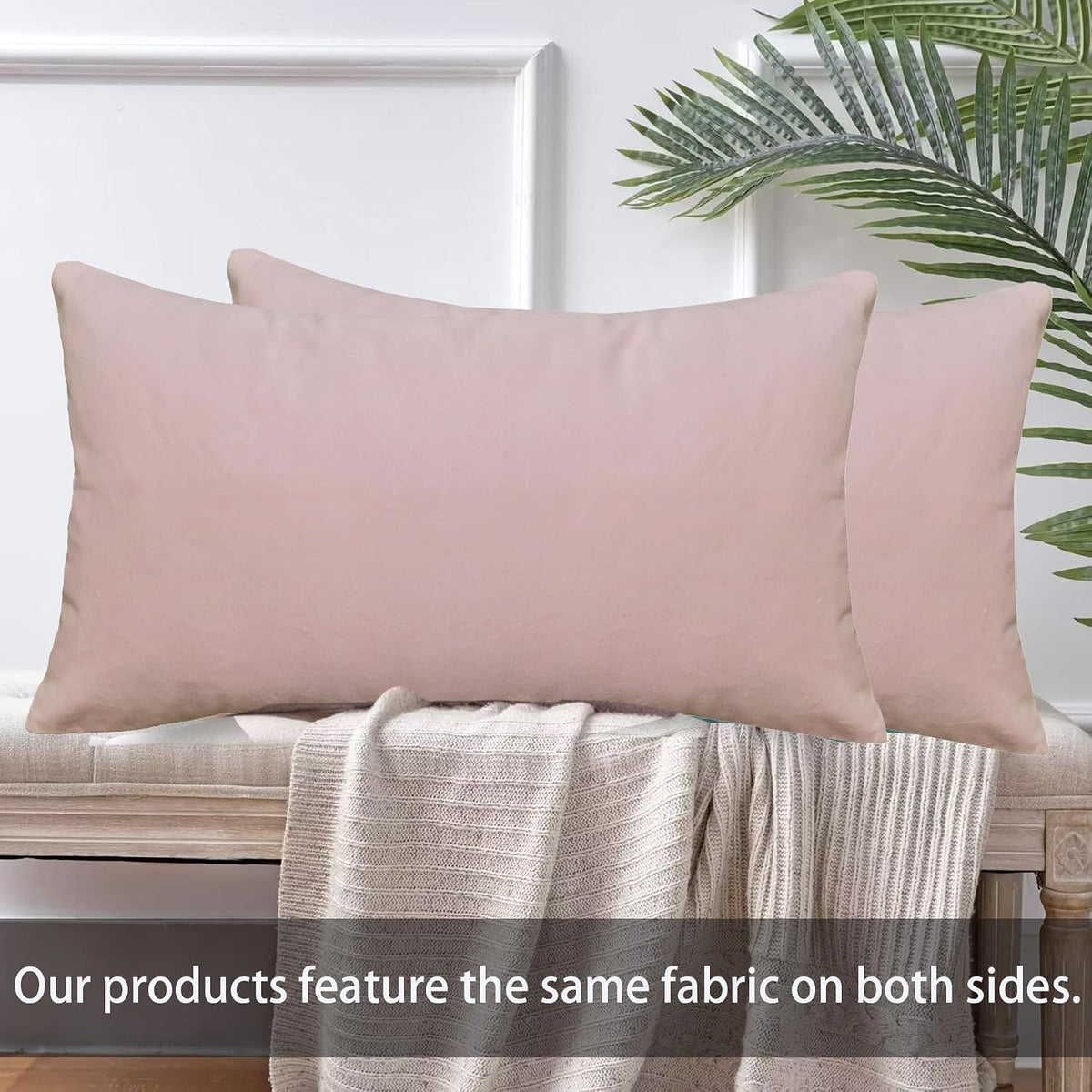 Cotton Velvet Pack of 2 Decorative Velvet Accent Lumbar Throw Pillow Covers, Light Pink 12x20 Rose Shadow Soft Classic Both Sides Rectangle Bolster Cushion Toss Pillow Case for Couch Bedroom Sofa Car