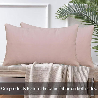 Cotton Velvet Pack of 2 Decorative Velvet Accent Lumbar Throw Pillow Covers, Light Pink 12x20 Rose Shadow Soft Classic Both Sides Rectangle Bolster Cushion Toss Pillow Case for Couch Bedroom Sofa Car