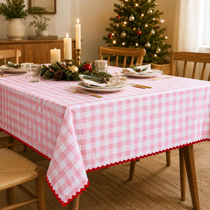 Gingham Tablecloth Pink Plaid Scalloped Table Cloth