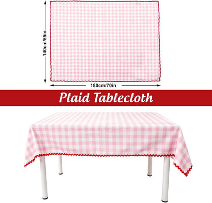 Gingham Tablecloth Pink Plaid Scalloped Table Cloth