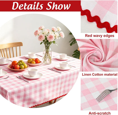 Gingham Tablecloth Pink Plaid Scalloped Table Cloth