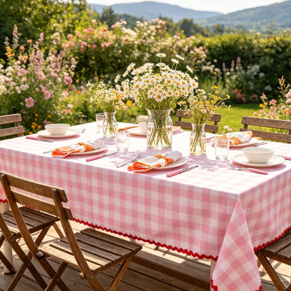 Gingham Tablecloth Pink Plaid Scalloped Table Cloth