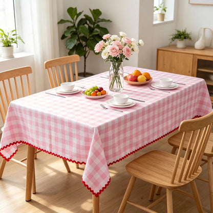 Gingham Tablecloth Pink Plaid Scalloped Table Cloth