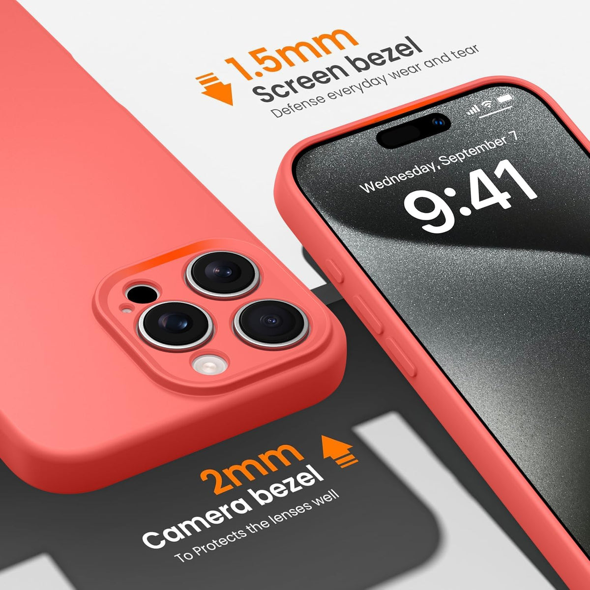 Compatible with iPhone 13 Pro Max Case, Shockproof Liquid Silicone Protective Phone Case with Soft Anti-Scratch Microfiber Lining Ultra Slim Drop Protection Phone Cover (Peach)