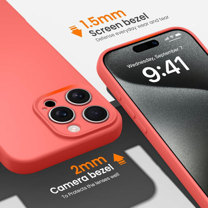 Compatible with iPhone 13 Pro Max Case, Shockproof Liquid Silicone Protective Phone Case with Soft Anti-Scratch Microfiber Lining Ultra Slim Drop Protection Phone Cover (Peach)