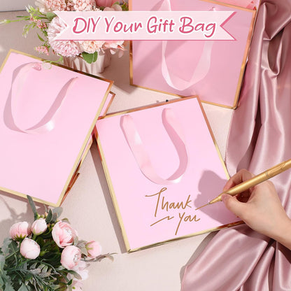 10 Pack Paper Gift Bags with Handle Tissue Paper, Pink, Gold