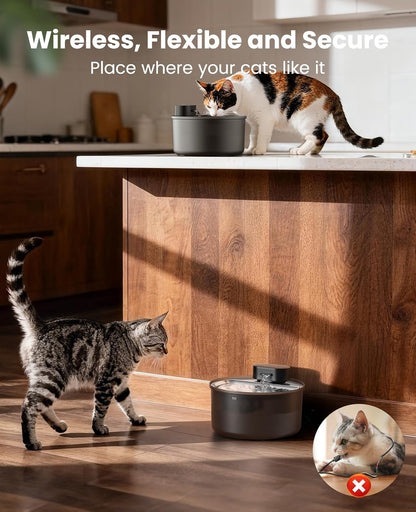 oneisall Cordless Cat Water Fountain: 108oz/3.2L Stainless Steel Cat Water Fountain with Quiet Wireless SilentFlow™ Pump for Cat Small Dog,Rechargeable BPA-Free Water Dispenser for Living Room Kitchen