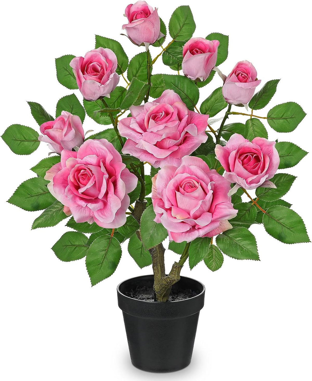 Artificial Rose Flowers Potted Plant - 17.7" Small Fake Pink Roses Tree with Black Pot Indoor Outdoor Faux Plants & Flowers Silk Rose Flower Floral Arrangement for Home Table Kitchen Office Decor