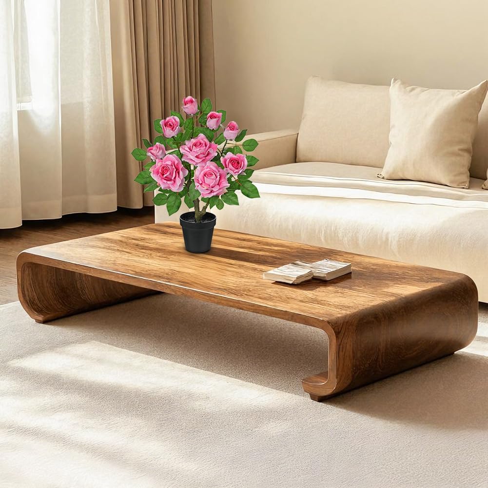 Artificial Rose Flowers Potted Plant - 17.7" Small Fake Pink Roses Tree with Black Pot Indoor Outdoor Faux Plants & Flowers Silk Rose Flower Floral Arrangement for Home Table Kitchen Office Decor