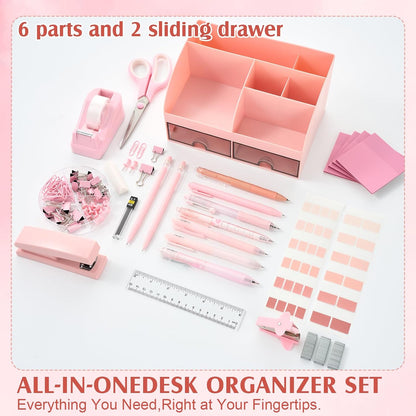 26 in 1 Pink Desk Organizer and Accessories for Office Dorm School