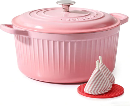 3.5QT Enameled Cast Iron Dutch Oven Pot with Lid&Cotton Potholders