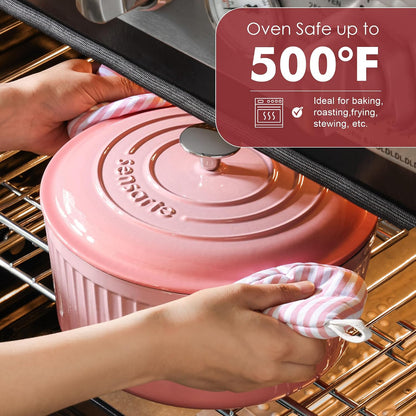 3.5QT Enameled Cast Iron Dutch Oven Pot with Lid&Cotton Potholders