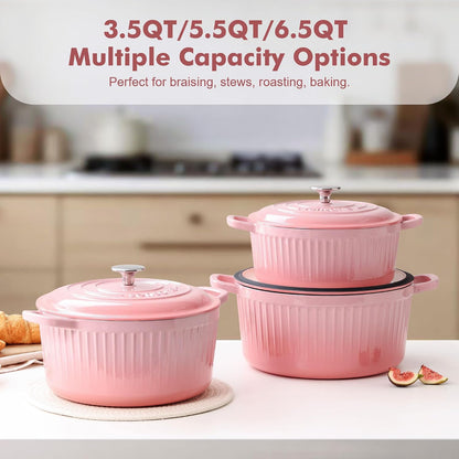 3.5QT Enameled Cast Iron Dutch Oven Pot with Lid&Cotton Potholders