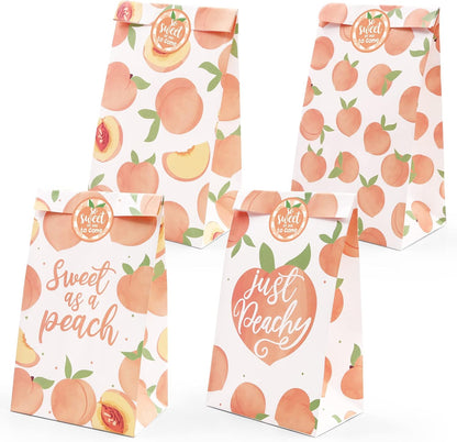 Peach Gift Bags Party Favors 24 Pack Sweet as Peaches Party Decorations Just Be Peachy for Summer Fruit Treat Goodie Bags with Thank You Stickers for Kids Birthday Baby Shower Wedding Supplies
