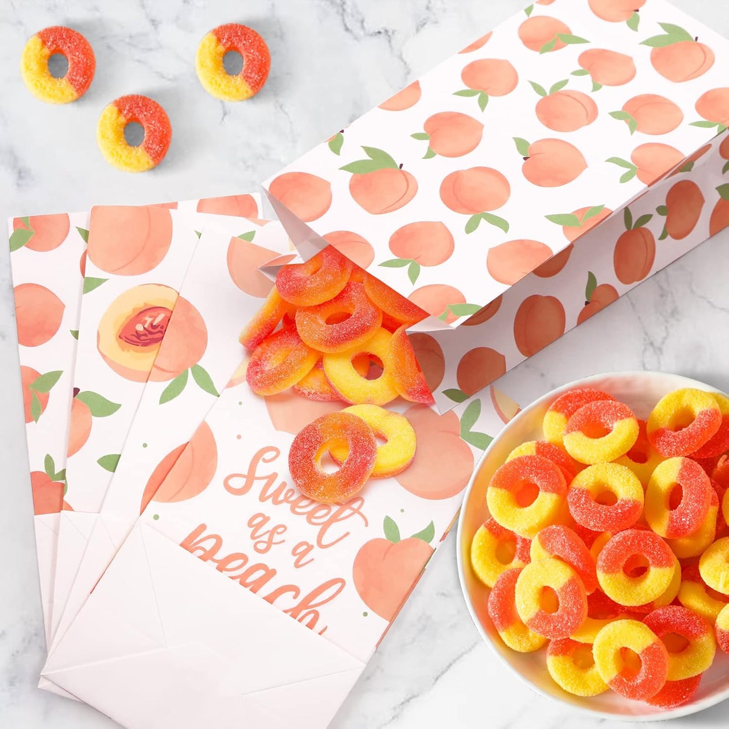Peach Gift Bags Party Favors 24 Pack Sweet as Peaches Party Decorations Just Be Peachy for Summer Fruit Treat Goodie Bags with Thank You Stickers for Kids Birthday Baby Shower Wedding Supplies