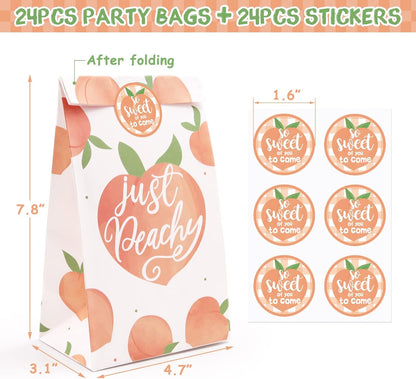 Peach Gift Bags Party Favors 24 Pack Sweet as Peaches Party Decorations Just Be Peachy for Summer Fruit Treat Goodie Bags with Thank You Stickers for Kids Birthday Baby Shower Wedding Supplies